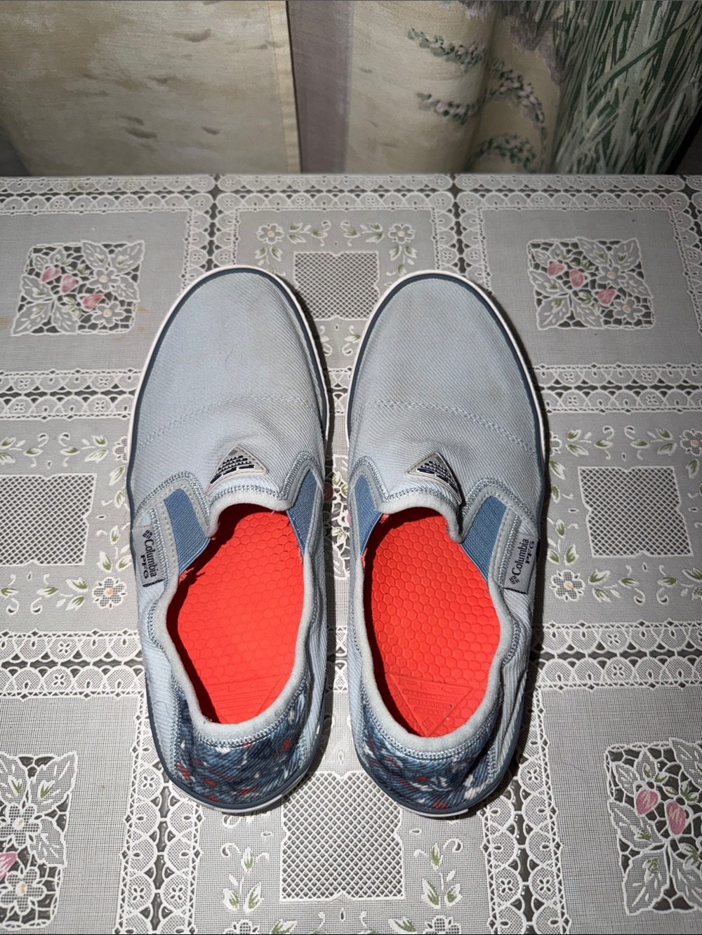 Columbia Light Blue Slip-On Sneakers with Coral Insole